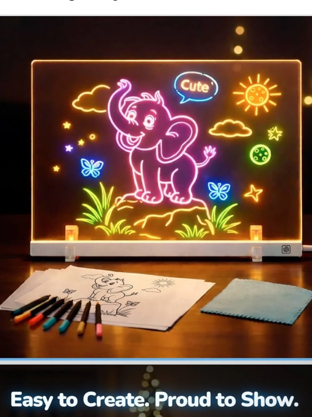 Kids LED Drawing Board with 8 colors 4 modes reusable acrylic writing doodle